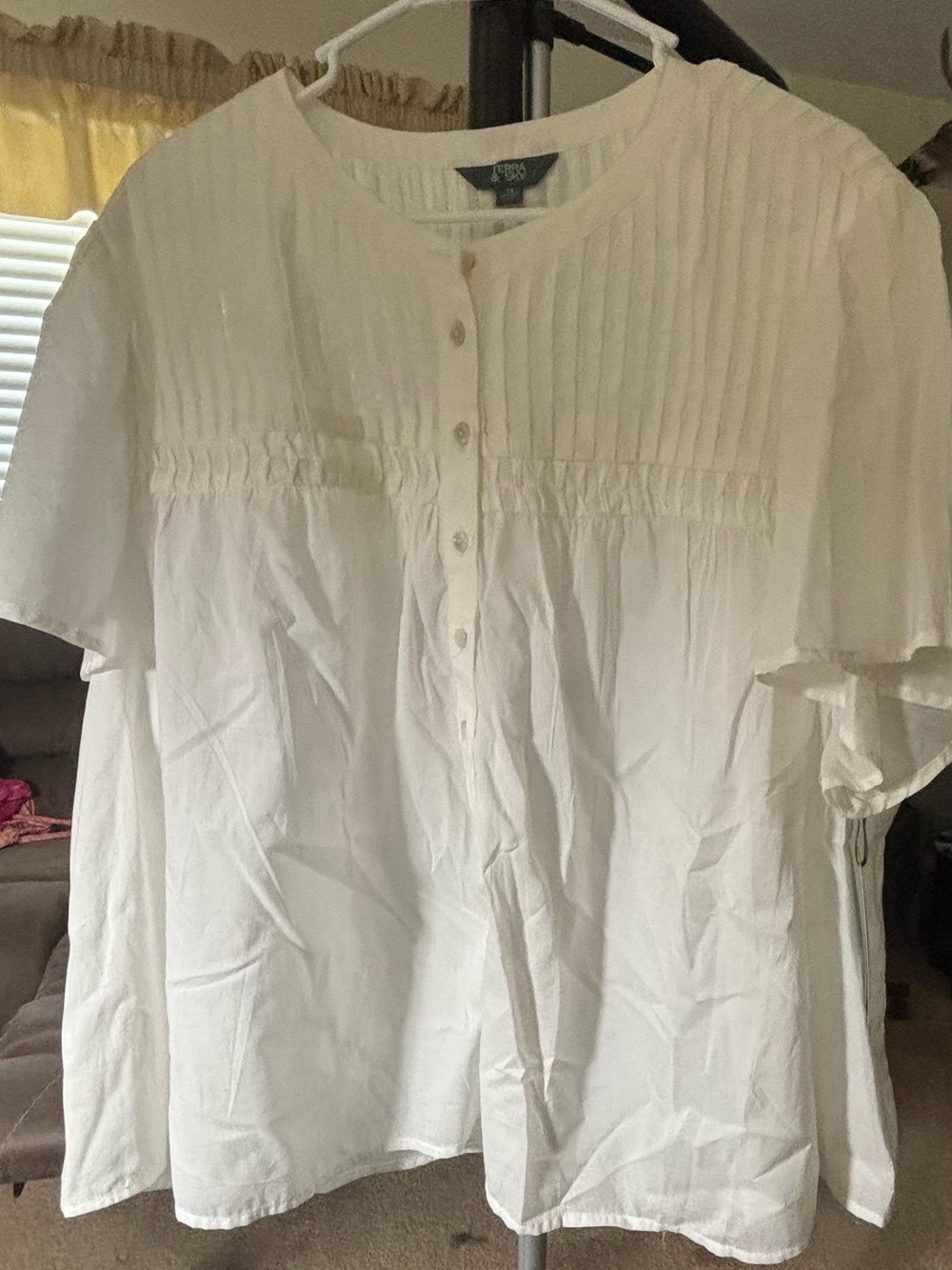 Terra & Sky White Pintuck Button-Front Blouse